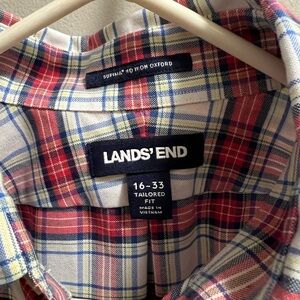 Lands' End Men's Tailored Plaid Shirt - Red, Blue, Yellow
